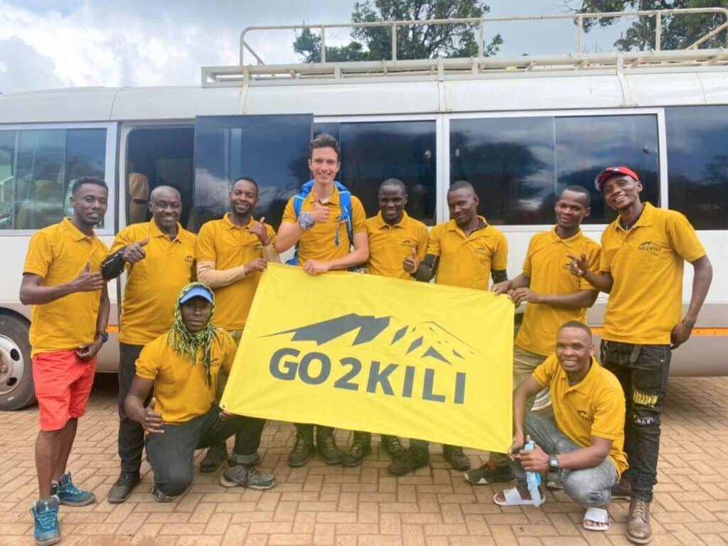 A Mount Kilimanjaro client with his crew